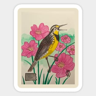 North Dakota state bird and flower, the meadowlark and wild prairie rose Sticker